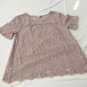 Loft lilac floral lace short sleeve shirt
